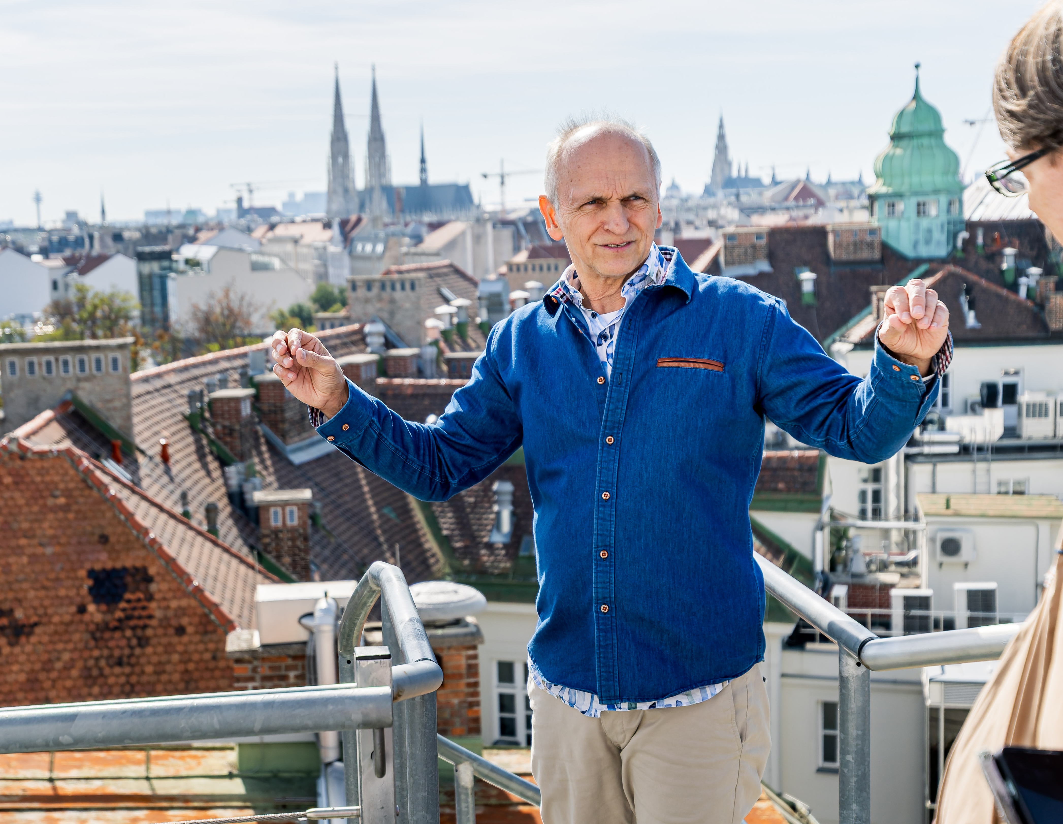Scientist on the roof of IQOQI Vienna